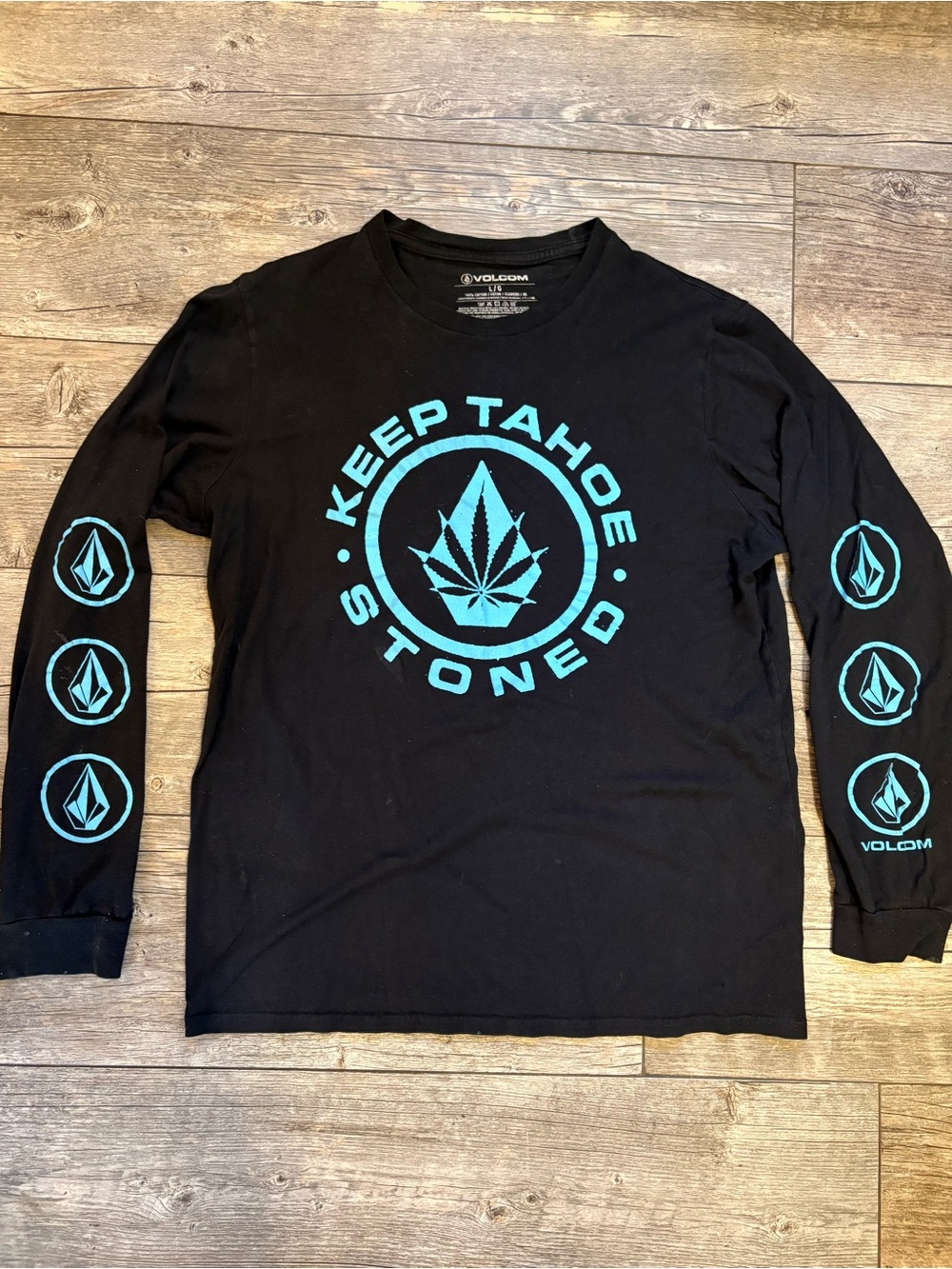 Volcom Black Crewneck Tee with White Screenprint Logo